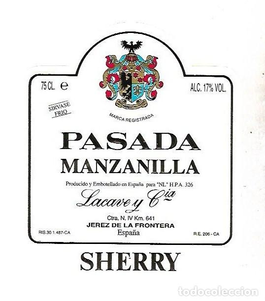 Etiquetas antigas: ETIQUETA DE VINO. PASADA MANZANILLA. SHERRY. LACAVE & CIA. JEREZ DE LA FRONTERA
