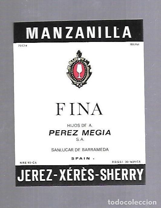 Old Labels: ETIQUETA DE VINO. MANZANILLA FINA. HIJOS DE A.PEREZ MEGIA. SANLUCAR DE BARRAMEDA