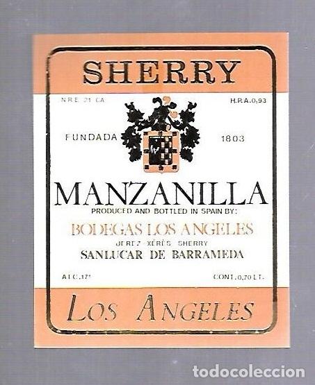 Old Labels: ETIQUETA DE VINO. MANZANILLA LOS ANGELES. SANLUCAR DE BARRAMEDA
