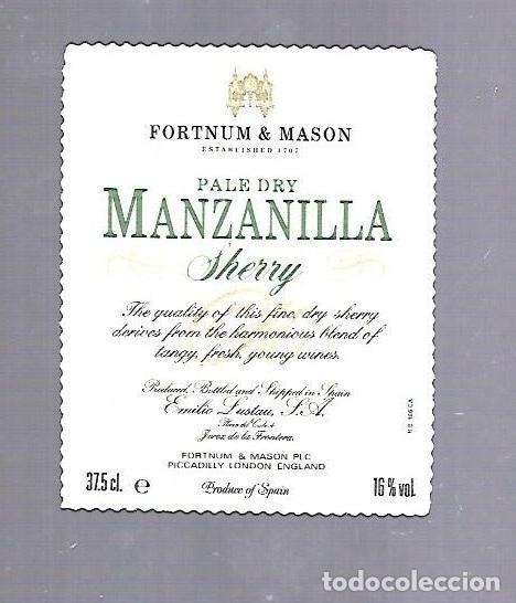 Etichette antiche: ETIQUETA DE VINO. MANZANILLA SHERRY. FORTNUM & MASON. EMILIO LUSTAU. JEREZ