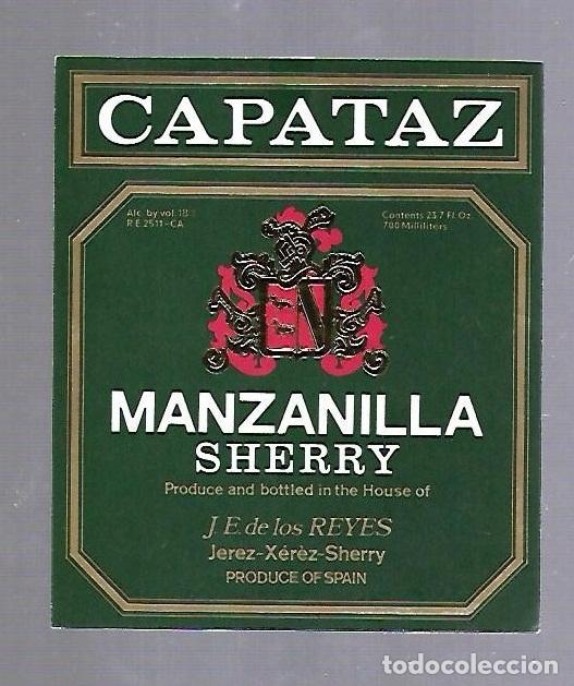 Etichette antiche: ETIQUETA DE VINO. MANZANILLA SHERRY. CAPATAZ. J.E. DE LOS REYES. JEREZ