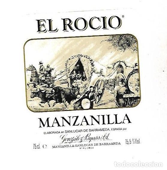 Old Labels: ETIQUETA DE VINO. MANZANILLA EL ROCIO. GONZALEZ BYASS. SANLUCAR DE BARRAMEDA