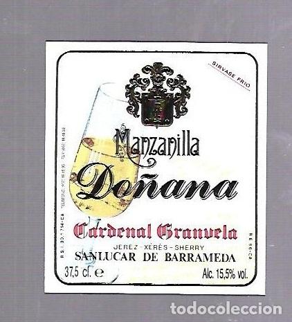 Old Labels: ETIQUETA DE VINO. MANZANILLA DO&Ntilde;ANA. CARDENAL GRANUELA. SANLUCAR