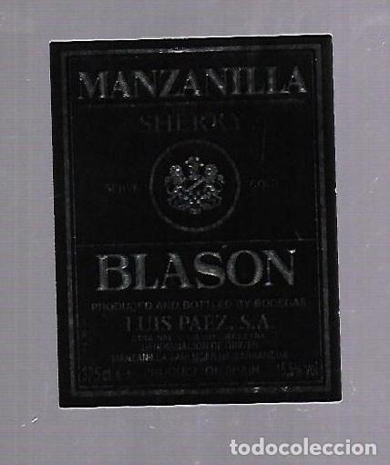 Old Labels: ETIQUETA DE VINO. MANZANILLA SHERRY. BLASON. LUIS PAEZ. SANLUCAR DE BARRAMEDA