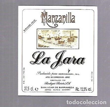 Old Labels: ETIQUETA DE VINO. MANZANILLA LA JARA. BODEGAS BARON. SANLUCAR