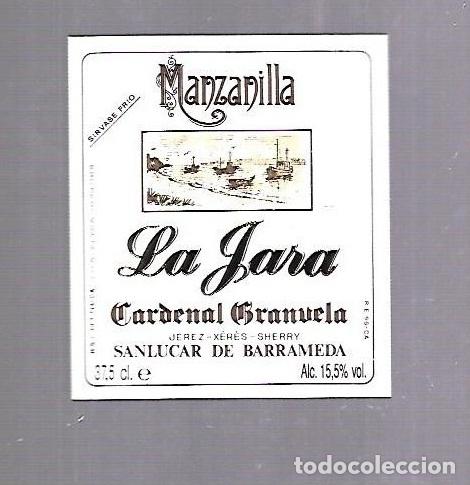Alte Etiketten: ETIQUETA DE VINO. MANZANILLA LA JARA. CARDENAL GRANUELA. SANLUCAR