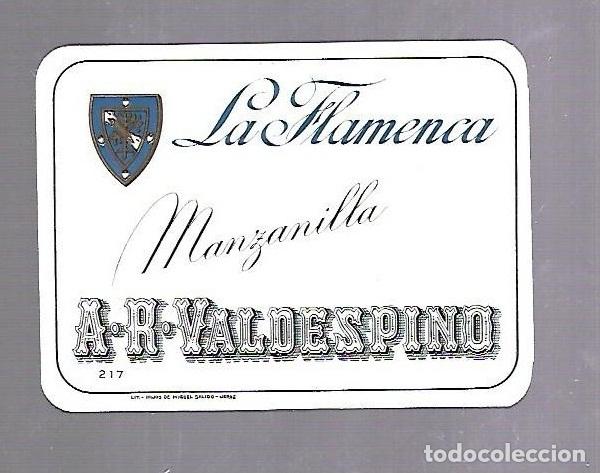 Old Labels: ETIQUETA DE VINO. MANZANILLA. LA FLAMENCA. A.R.VALDESPINO