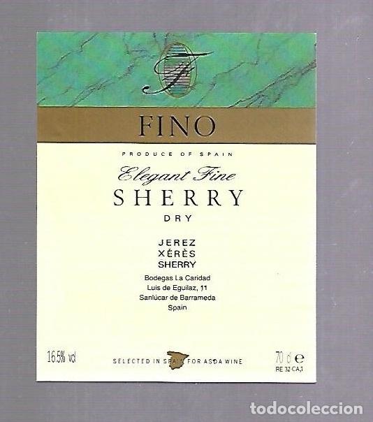 Old Labels: ETIQUETA DE VINO. MANZANILLA FINO. ELEGANT FINE SHERRU. SANLUCAR DE BARRAMEDA