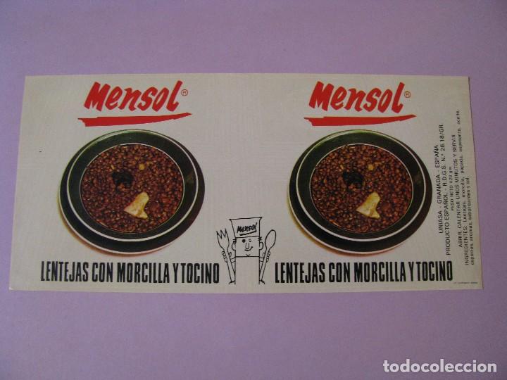 Old Labels: ETIQUETA DE LENTEJAS CON MORCILLA Y TOCINO. MENSOL. UNIASA GRANADA.