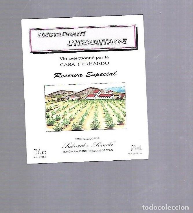 Etichette antiche: ETIQUETA DE VINO. RESTAURANT L'HERMITAGE.