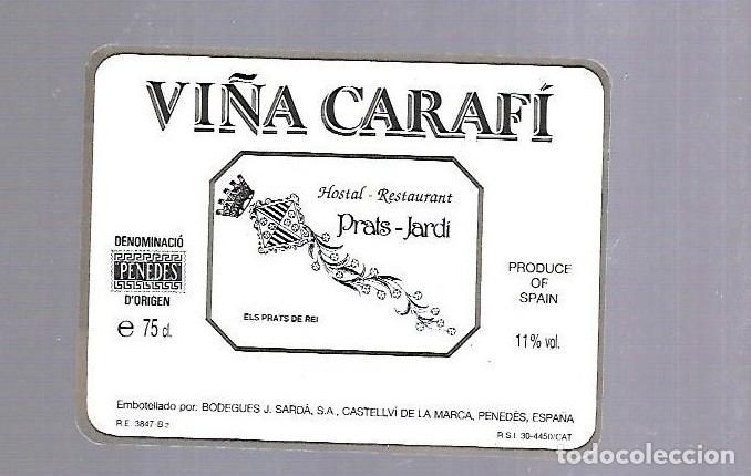 Etichette antiche: ETIQUETA DE VINO. HOSTAL RESTAURANT PRATS-JARDI. ELS PRAT DE REI