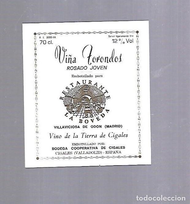 Etichette antiche: ETIQUETA DE VINO. RESTAURANTE LA BOVEDA. VILLAVICIOSA DE ODON