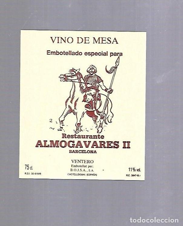 Etichette antiche: ETIQUETA DE VINO. RESTAURANTE ALMOGAVARES II. BARCELONA