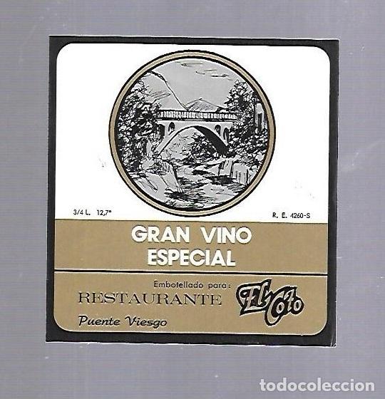 Etichette antiche: ETIQUETA DE VINO. RESTAURANTE EL COTO. PUENTE VIESGO