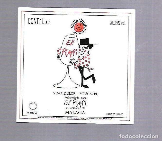 Alte Etiketten: ETIQUETA DE VINO. EL PIMPI. MALAGA