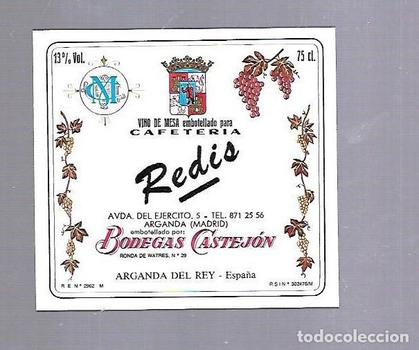 Alte Etiketten: ETIQUETA DE VINO. CAFETERIA REDIS. ARGANDA, MADRID
