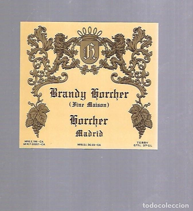 Alte Etiketten: ETIQUETA DE VINO. BRANDY HORCHER. MADRID