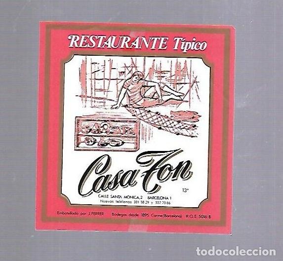 Alte Etiketten: ETIQUETA DE VINO. RESTAURANTE TIPICO CASA TON.