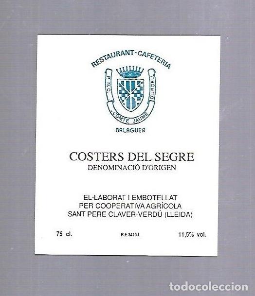Alte Etiketten: ETIQUETA DE VINO. RESTAURANT CAFETERIA CONTE JAUME. BALAGUER