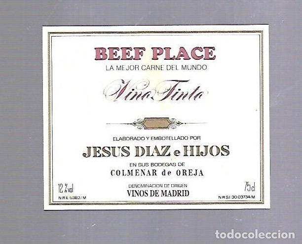 Etichette antiche: ETIQUETA DE VINO. BEEF PLACE. LA MEJOR CARNE DEL MUNDO.