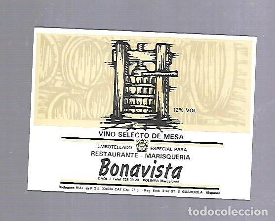 Etichette antiche: ETIQUETA DE VINO. RESTAURANTE BONAVISTA. POLINYA, BARCELONA