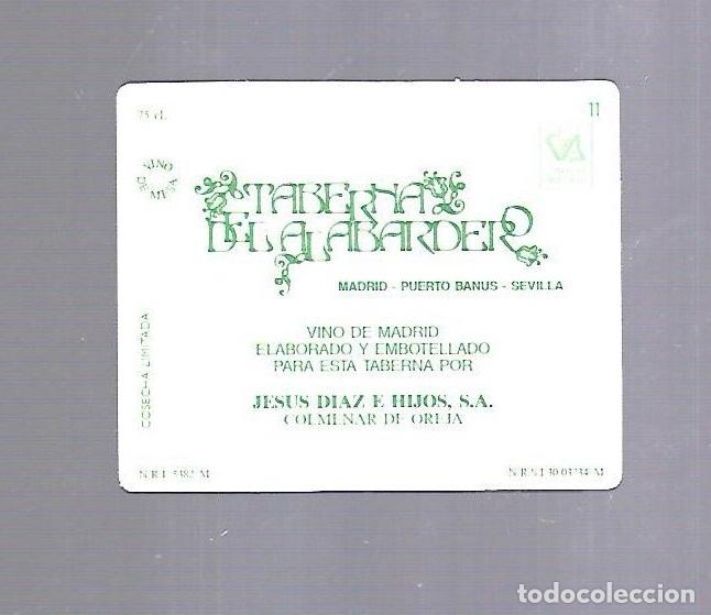 Etichette antiche: ETIQUETA DE VINO. TABERNA DEL ALABARDERO. MADRID - PUERTO BANUS Y SEVILLA