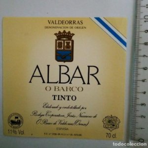 ETIQUETA ALBAR O BARCO TINTO VALDEORRAS ORENSE