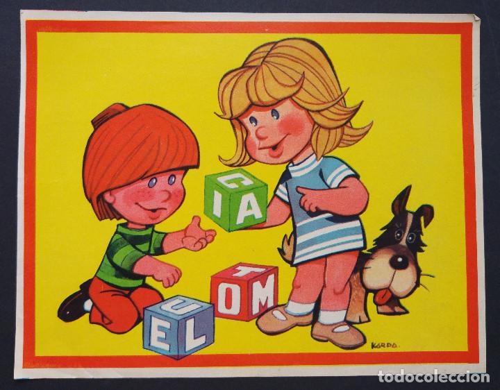 &Eacute;tiquettes anciennes: ANTIGUA ETIQUETA POSIBLEMENTE DE UN JUEGO ROMPECABEZAS. NI&Ntilde;OS Y PERRO