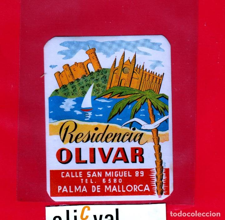 Etiquetas antiguas: ETIQUETA HOTEL MALLORCA RESIDENCIA OLIVARI DATADA TROQUEL 84X 82  mm mm