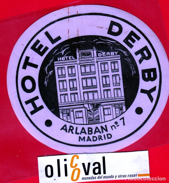 Etiquetas antiguas: ETIQUETA HOTEL MADRID  HOTEL DERBY TROQUEL  115 mm