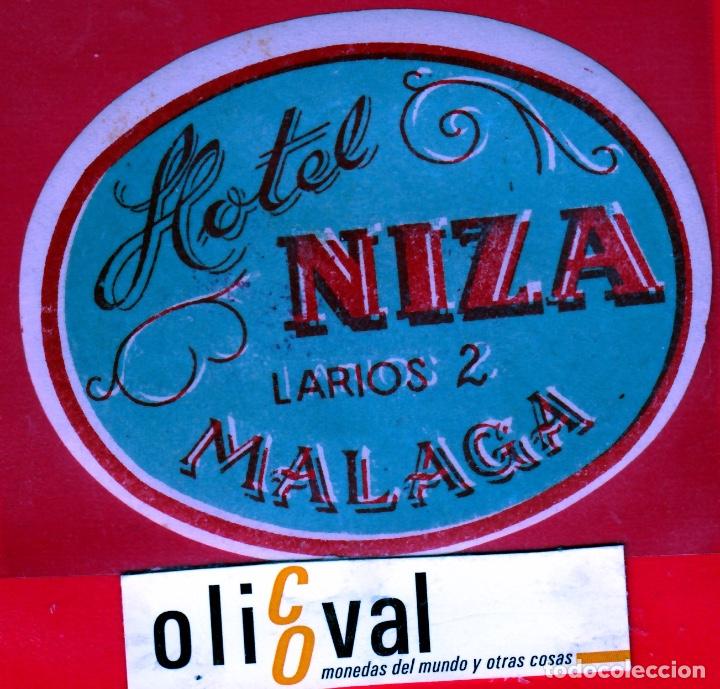 Etiquetas antiguas: ETIQUETA HOTEL MALAGA HOTEL NIZA A&Ntilde;OS 30 TROQUEL OVAL  115 mm