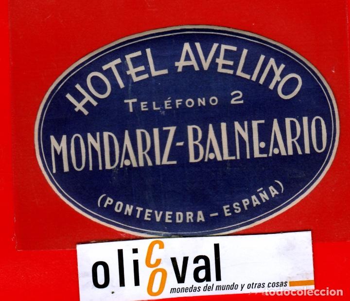 Etiquetas antiguas: ETIQUETA HOTEL PONTEVEDRA  HOTEL  AVELINO MONDERIZ BALNEARIO  A&Ntilde;OS 30 DATADA TROQUEL OVAL 110 mm