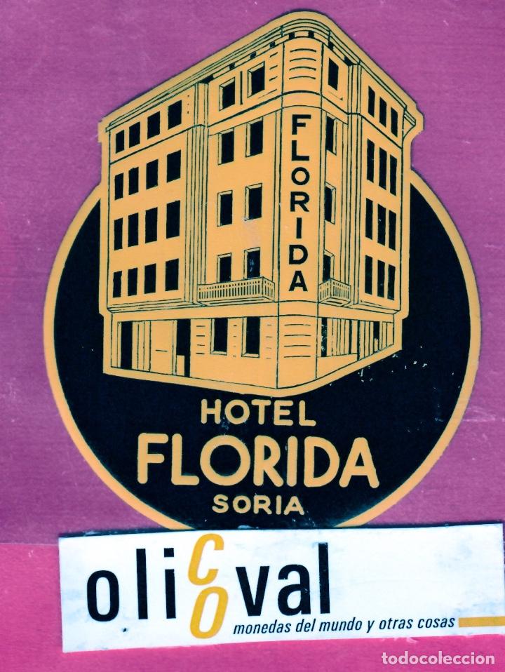 Etiquetas antiguas: ETIQUETA HOTEL SORIA  HOTEL FLORIDA  TROQUEL IRREGULAR. 80 X90 mm
