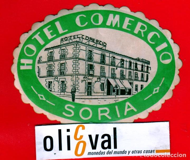 Etiquetas antiguas: ETIQUETA HOTEL SORIA HOTEL COMERCIO TROQUEL OVAL. 110mm