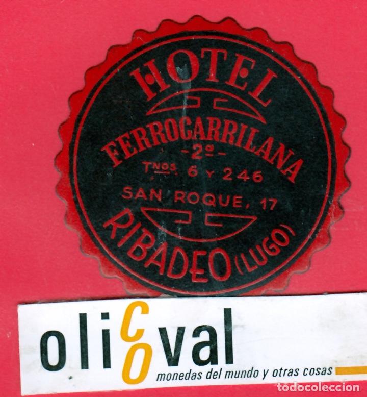 Etiquetas antiguas: ETIQUETA HOTEL LUGO HOTEL FERROCARRILANA RIBADEO DATADA TROQUEL 85mm