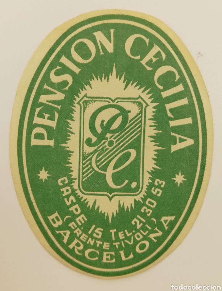 Etiquetas antiguas: ETIQUETA HOTEL PENSION CECILIA BARCELONA CATALUNYA ESPA&Ntilde;A LUGGAGE LABEL.