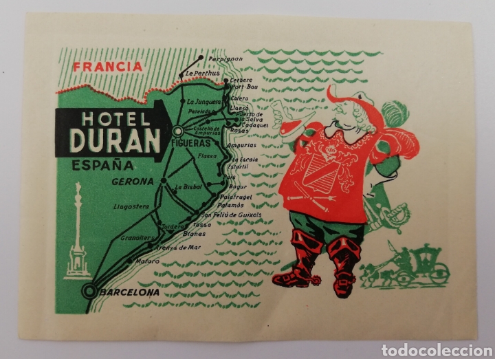 Etiquetas antiguas: ETIQUETA HOTEL DURAN FIGUERAS CATALUNYA ESPA&Ntilde;A LUGGAGE LABEL.