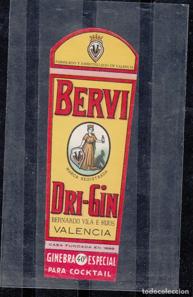 Etiquetas antiguas: BERVI. DRI GIN.GINEBRA ESPECIAL PARA COCKTAIL