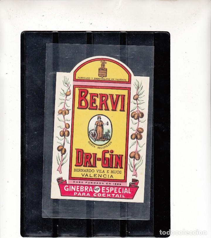 Etiquetas antiguas: ETIQUETA DE BERVI. DRI GIN. GINEBRA ESPECIAL PARA COCKTAIL