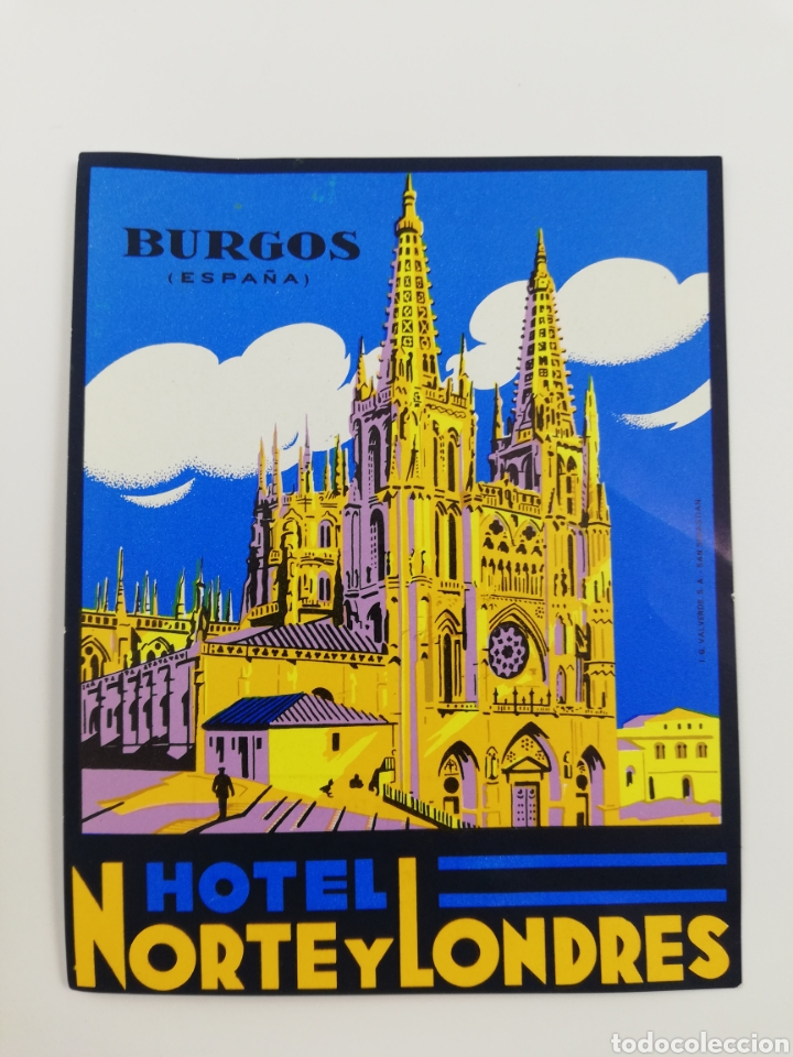 Etiquetas antiguas: ETIQUETA HOTEL NORTE Y LONDRES, BURGOS ESPA&Ntilde;A, LUGGAGE LABEL, 10X8 CM.