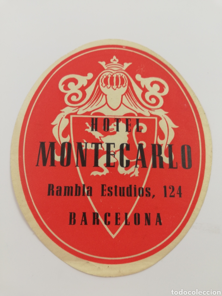 Etiquetas antiguas: ETIQUETA HOTEL MONTECARLO BARCELONA CATALUNYA, LUGGAGE LABEL.