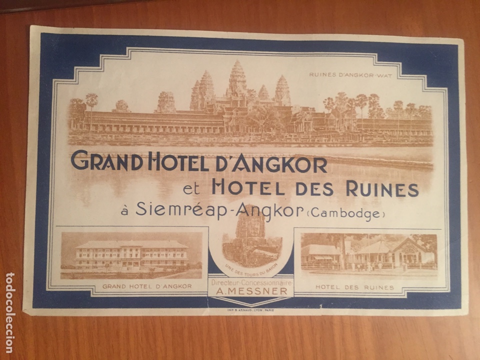 Etiquetas antiguas: Etiqueta del Grand Hotel D&rsquo;Angkor et Hotel des Ruines - 1935