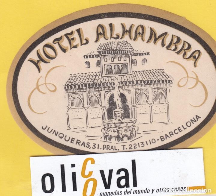 Etiquetas antiguas: ETIQUETA HOTEL BARCELONA ALHAMBRA TROQUEL 98 mm 136