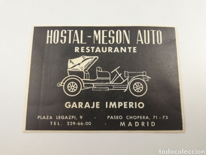 Etiquetas antiguas: ETIQUETA HOTEL HOSTAL MESON AUTO RESTAURANTE GARAJE IMPERIO, MADRID ESPA&Ntilde;A, LUGGAGE LABEL.