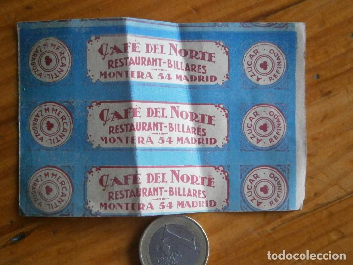 Etiquetas antiguas: &iexcl;&iexcl;PRECIOSA ETIQUETA ..A&Ntilde;OS 40-50.. DE MADRID&iexcl;&iexcl;AZUCAR REFINADO...CAFE DEL NORTE