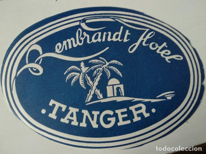 Etiquetas antiguas: Etiqueta Hotel - MARRUECOS-HOTEL REMBRANDT -TANGER- ILUSTRACION -TIPO-OVAL 115 mm pegatina maletas