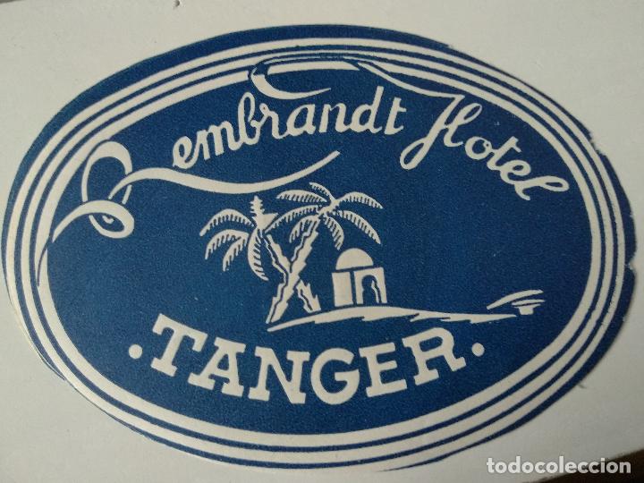 Etiquetas antiguas: Etiqueta Hotel - MARRUECOS-HOTEL REMBRANDT -TANGER- ILUSTRACION -TIPO-OVAL 115 mm pegatinas maletas