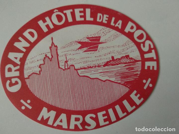 Etiquetas antiguas: ETIQUETA HOTEL MARSEILLE HOTEL DE LA POSTE OVAL 84 X 66 mm -pegatinas maletas