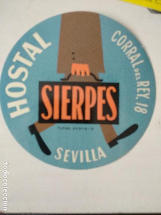 Etiquetas antiguas: Etiqueta Hotel- ESPA&Ntilde;A- HOSTAL SIERPES - DATADA- -SEVILLA - DIAMETRO 85 mm pegatinas maletas