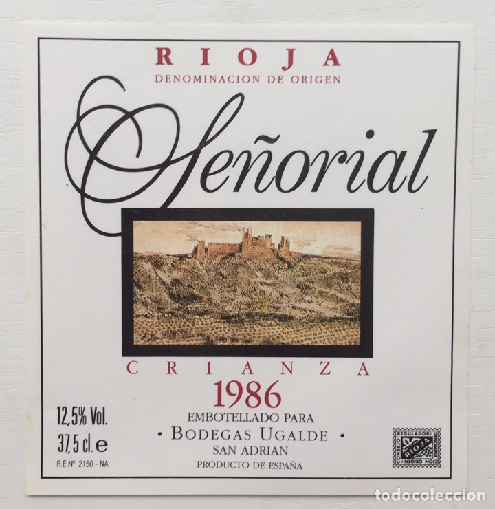 Old Labels: Etiqueta Vino Rioja Se&ntilde;orial - Bodegas Ugalde - San Adrian - Crianza 1986